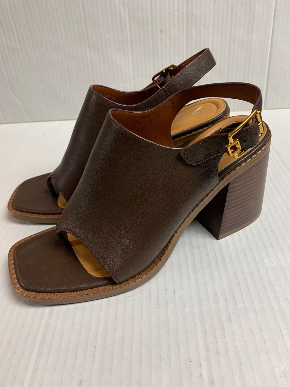Sarto Franco Sarto Atlas Slingback Block Heel Sandals Brown Leather Size 8